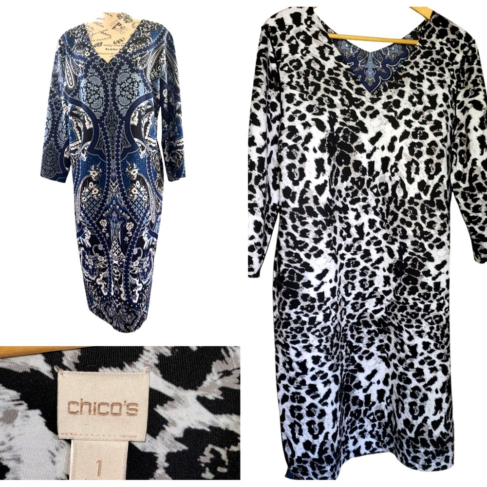 Chico's Reversible Paisley Animal Print Sheath Dress‎ Size 1 Medium Business